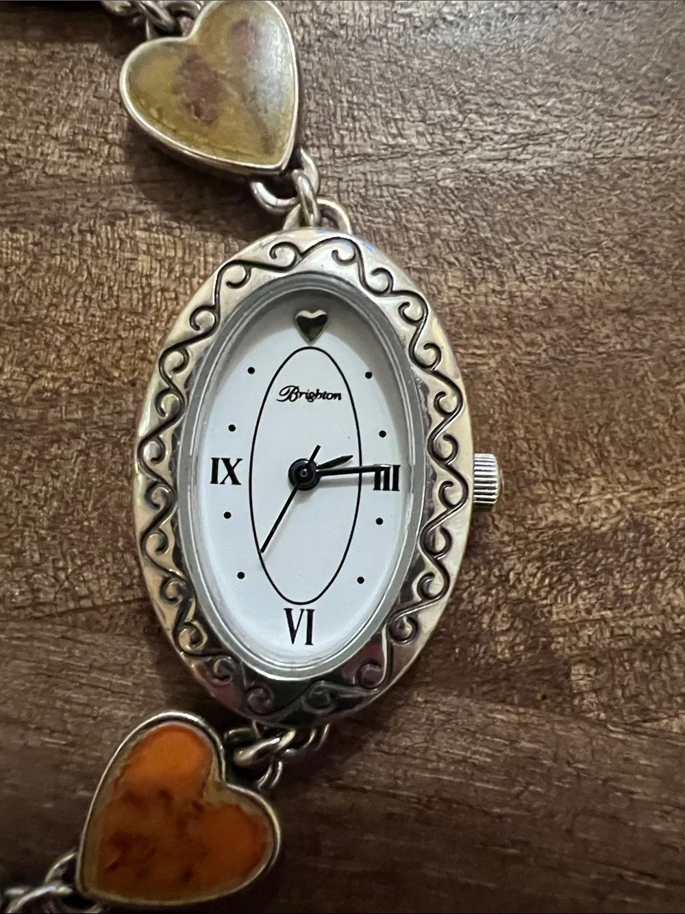 Brighton Heart Link Charm Watch Toggle Bracelet - Silver with Amber Hearts